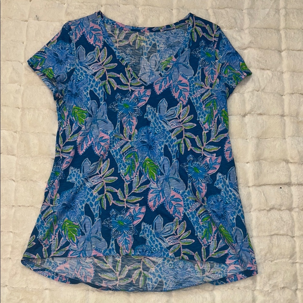 Lily Pulitzer Floral Blue and Pink Women's Top